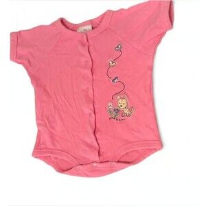 VTG Y2K Carters Baby Girls Bodysuit 0-3 Months Pink Cat Butterfly Snap Up Romper